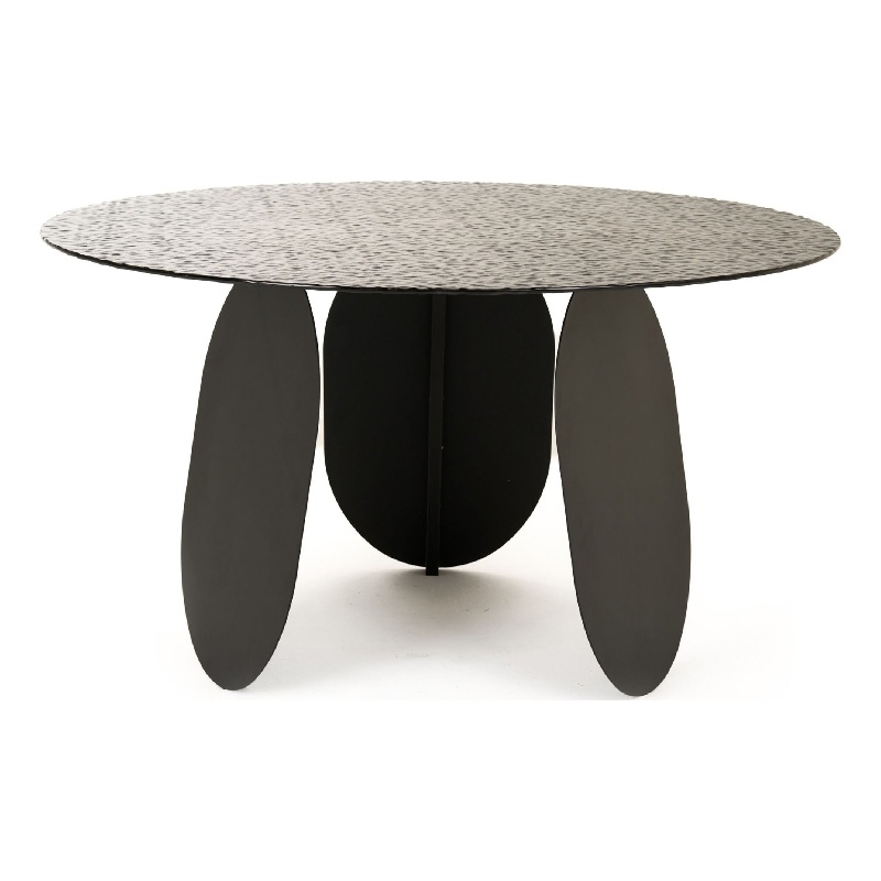 Cid Axen Dining Table- 53 Inch Gray Hammered Glass Top- Black Iron