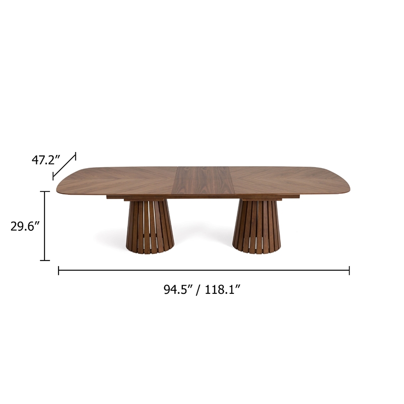 Cid Naj Dining Table- 95-118 Inch Extendable Top- Walnut Brown Solid Wood