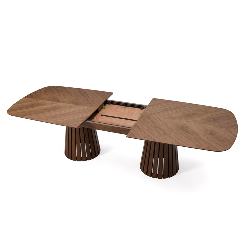 Cid Naj Dining Table- 95-118 Inch Extendable Top- Walnut Brown Solid Wood