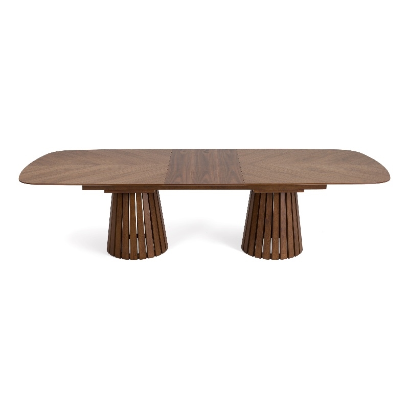 Cid Naj Dining Table- 95-118 Inch Extendable Top- Walnut Brown Solid Wood