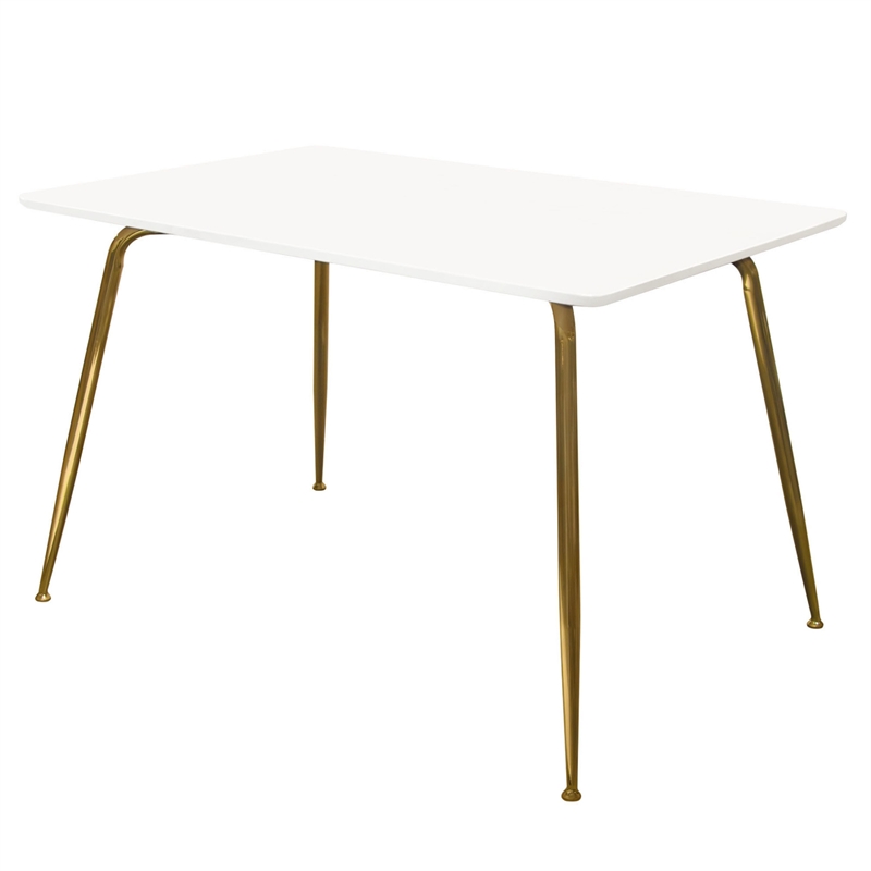 Iga Dining Table- 47 Inch Lacquer White Rectangular Top- Gold Metal Legs