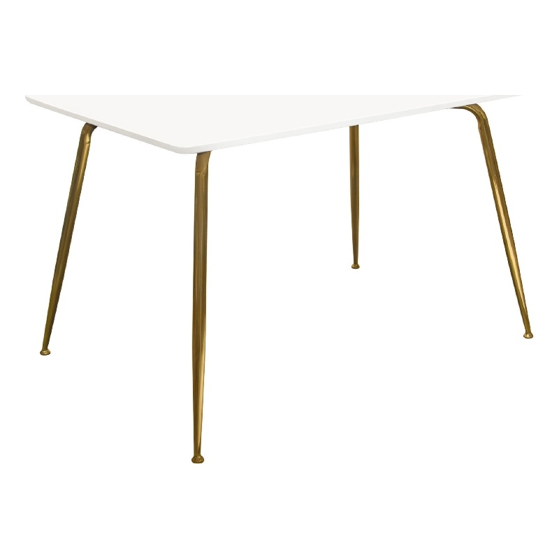 Iga Dining Table- 47 Inch Lacquer White Rectangular Top- Gold Metal Legs