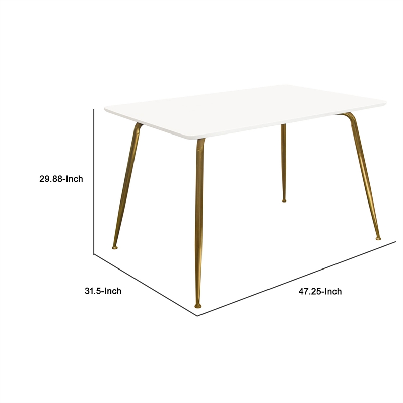 Iga Dining Table- 47 Inch Lacquer White Rectangular Top- Gold Metal Legs