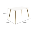 Iga Dining Table- 47 Inch Lacquer White Rectangular Top- Gold Metal Legs