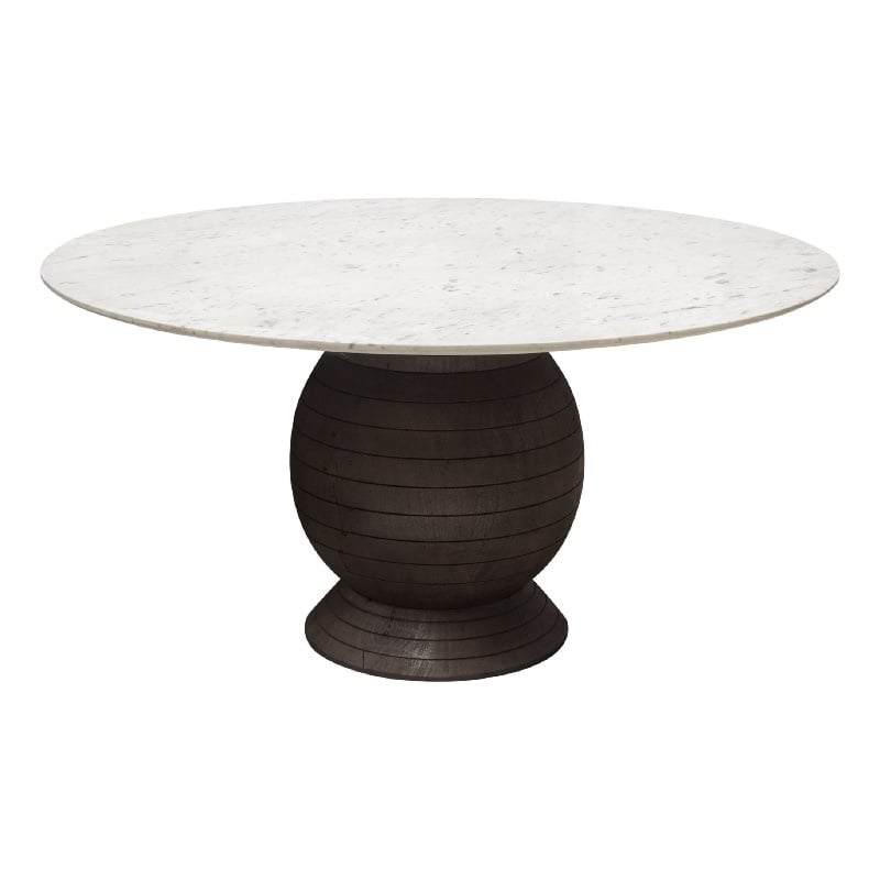 Hizy Dining Table- 60 Inch- Round White Marble Top- Acacia Wood Base