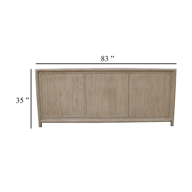 Zery Sideboard Cabinet w 3 Doors in Brushed White Pine Wood-83 Inch