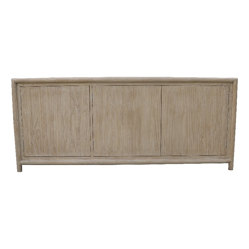Zery Sideboard Cabinet w 3 Doors in Brushed White Pine Wood-83 Inch