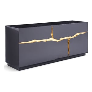 Cid Exie Sideboard Buffet Cabinet-71 Inch-2 Drawers-Black with Gold Accents