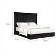 Wolo Queen Bed-Black Fur Chenille Ribbed Upholstery-Wing Headboard