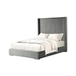 Wolo Twin Bed-Gray Fur Chenille Ribbed Upholstery-Wing Headboard