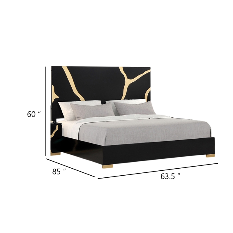 Goldie Queen Size Bed-Gold and Black Contemporary Bed-Solid Wood
