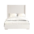 Wolo Twin Bed-White Fur Chenille Ribbed Upholstery-Wing Headboard
