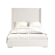 Wolo Twin Bed-White Fur Chenille Ribbed Upholstery-Wing Headboard