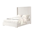 Wolo Twin Bed-White Fur Chenille Ribbed Upholstery-Wing Headboard