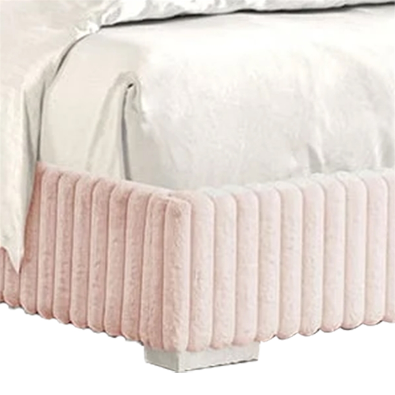 Wolo Full Size Bed-Pink Channel Tufted Fur Chenille Upholstery
