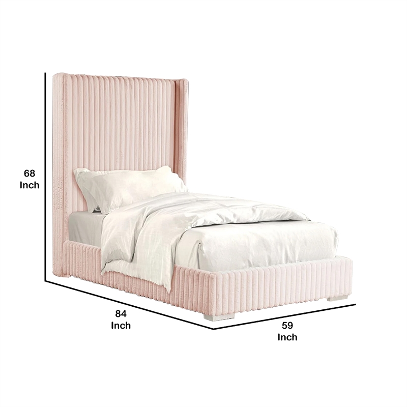 Wolo Full Size Bed-Pink Channel Tufted Fur Chenille Upholstery