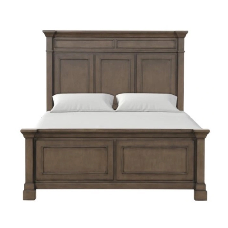 Huder King Bed-Dark Walnut Brown Solid Pine Wood-Classic Panel Moldings
