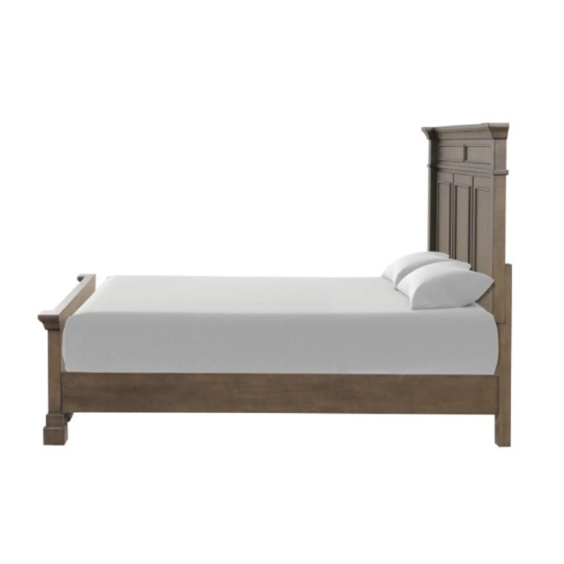 Huder King Bed-Dark Walnut Brown Solid Pine Wood-Classic Panel Moldings