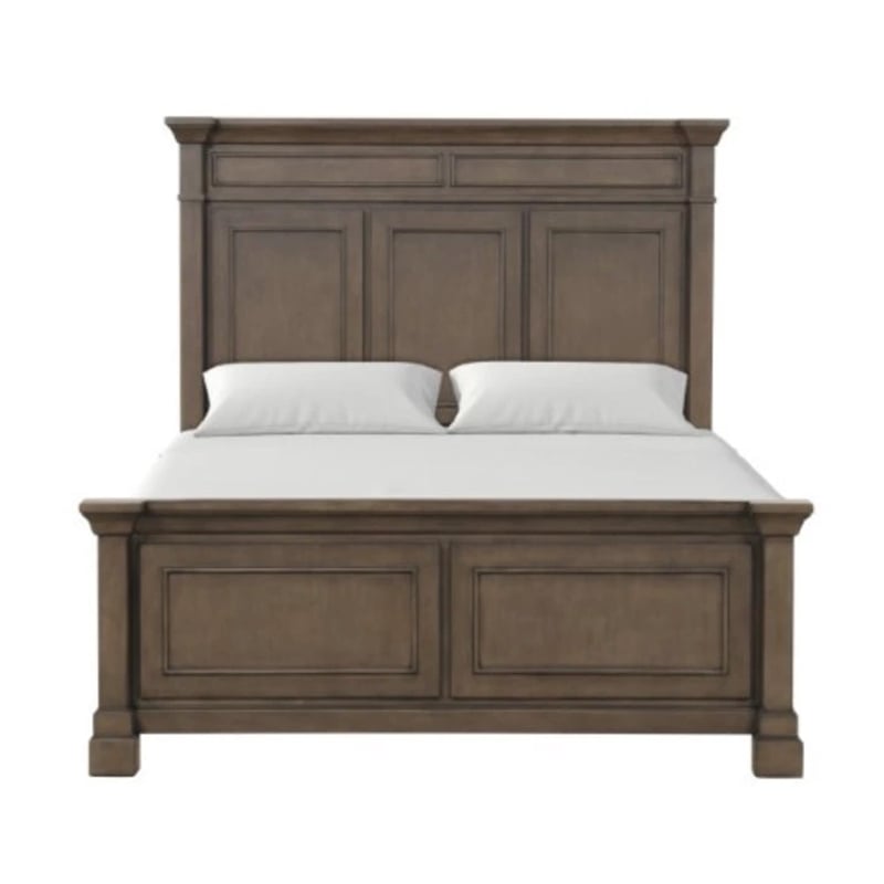 Huder King Bed-Dark Walnut Brown Solid Pine Wood-Classic Panel Moldings