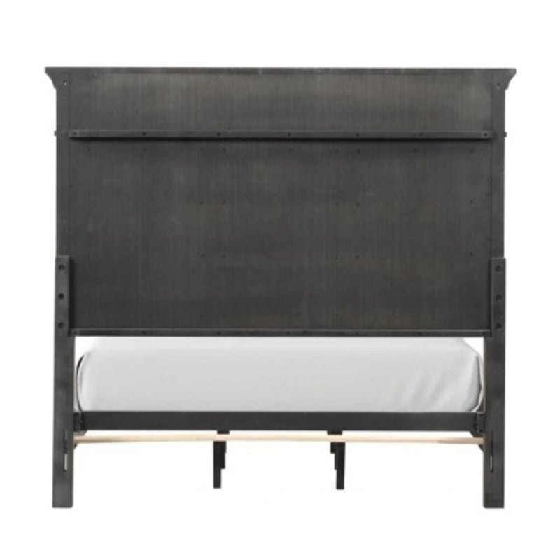 Huder King Bed-Dark Walnut Brown Solid Pine Wood-Classic Panel Moldings