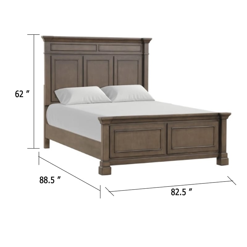 Huder King Bed-Dark Walnut Brown Solid Pine Wood-Classic Panel Moldings
