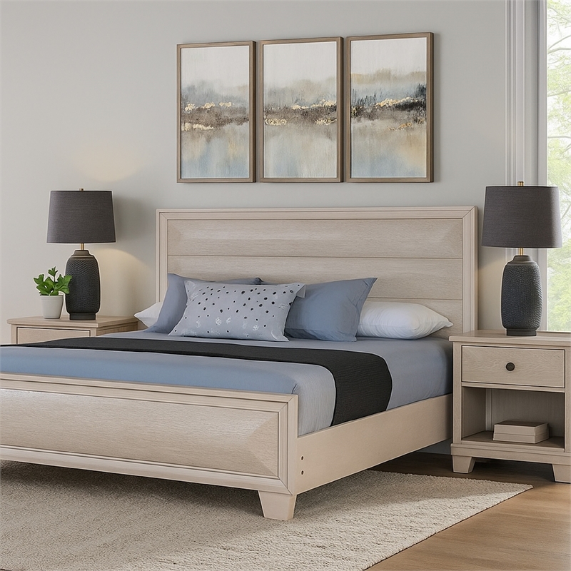 Nitz King Bed-Paneled White Oak Wood Headboard-Beveled Fronts