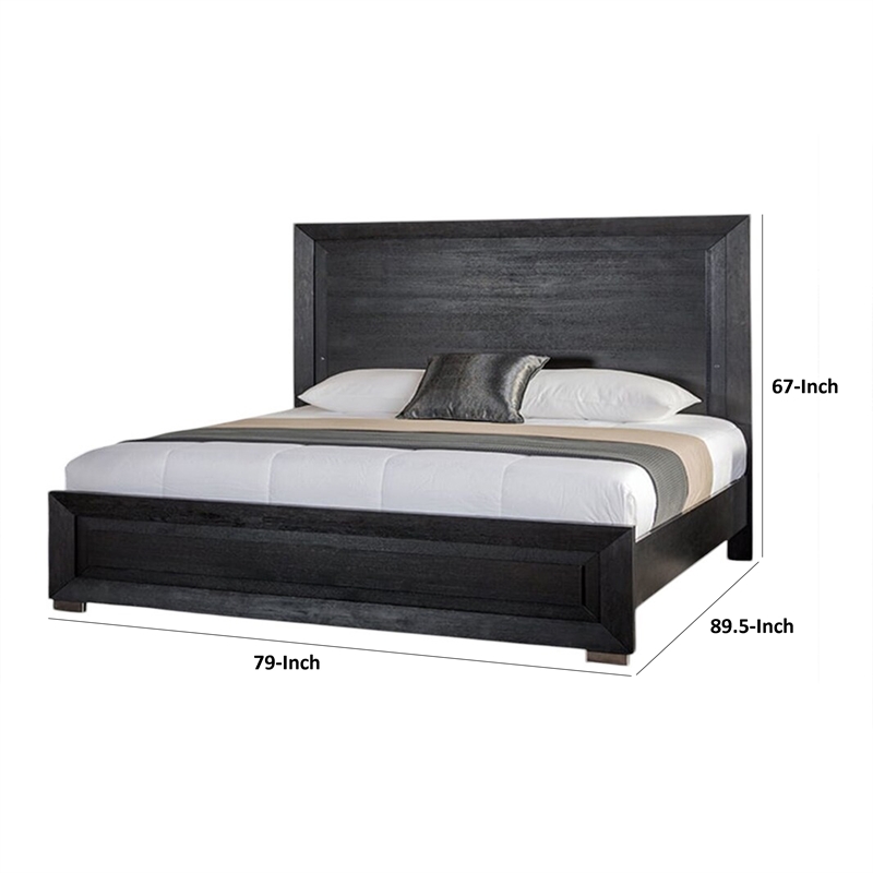 Ashen King Bed-LED Headboard-Chrome Metal Legs-Rustic Black Wood