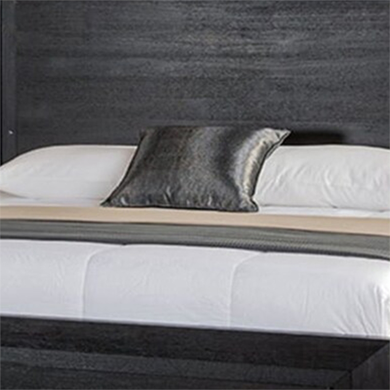 Ashen Queen Bed-LED Headboard-Chrome Metal Legs-Rustic Black Wood