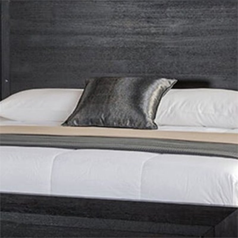 Ashen Queen Bed-LED Headboard-Chrome Metal Legs-Rustic Black Wood
