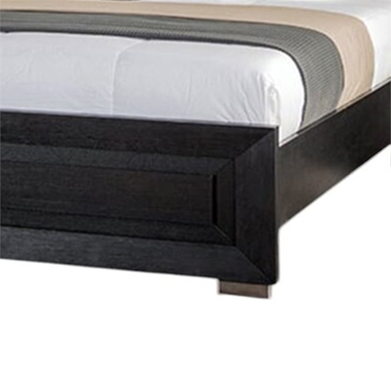 Ashen Queen Bed-LED Headboard-Chrome Metal Legs-Rustic Black Wood