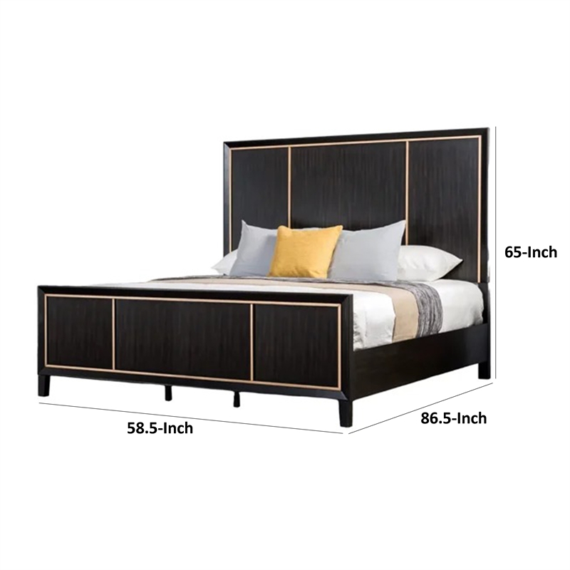 Yada Queen Bed w Gold Trim Accents-Tapered Legs-Espresso Brown Wood