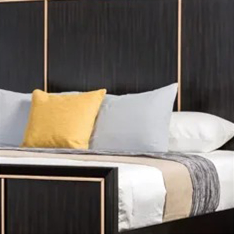 Yada Queen Bed w Gold Trim Accents-Tapered Legs-Espresso Brown Wood