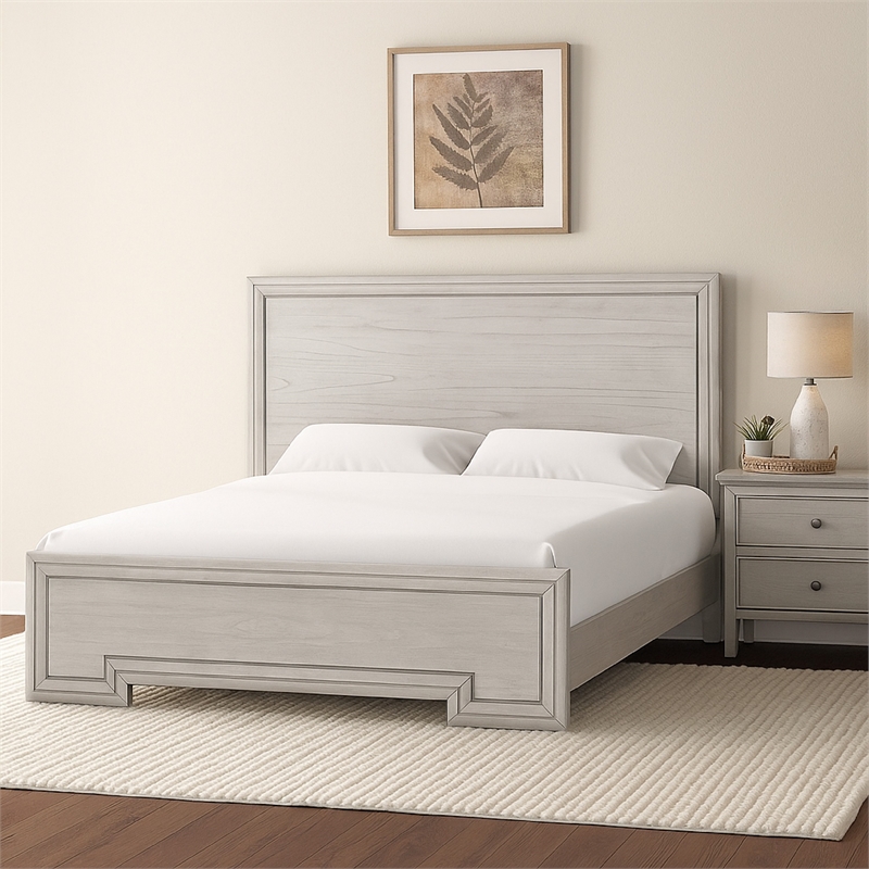 Basil queen Bed-Framed Headboard and Footboard-Rustic White Wood