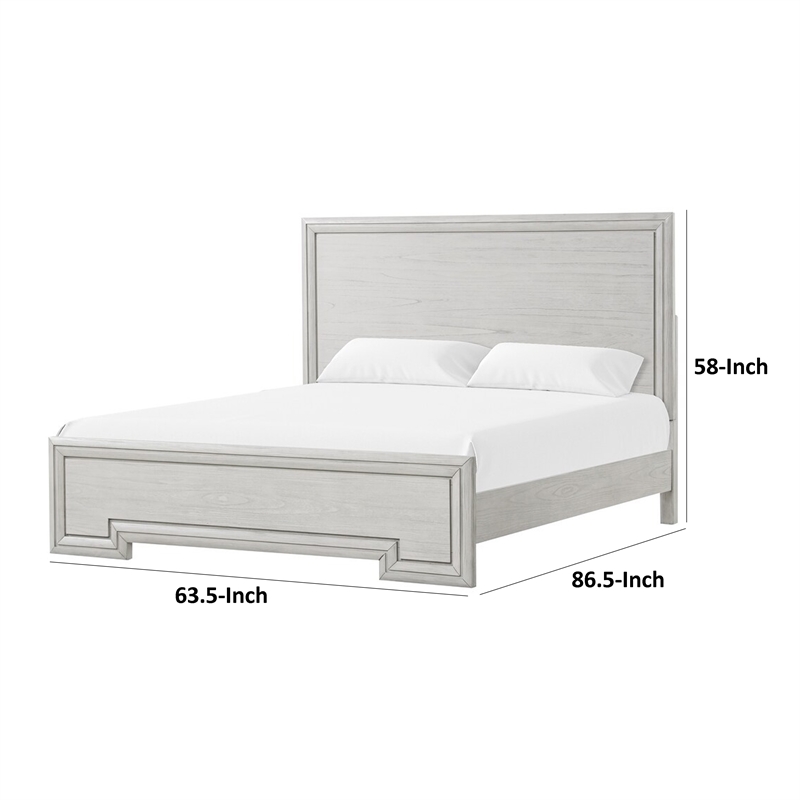 Basil queen Bed-Framed Headboard and Footboard-Rustic White Wood