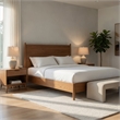 Roma King Size Bed w Panel Headboard-Transitional Walnut Brown Solid Wood