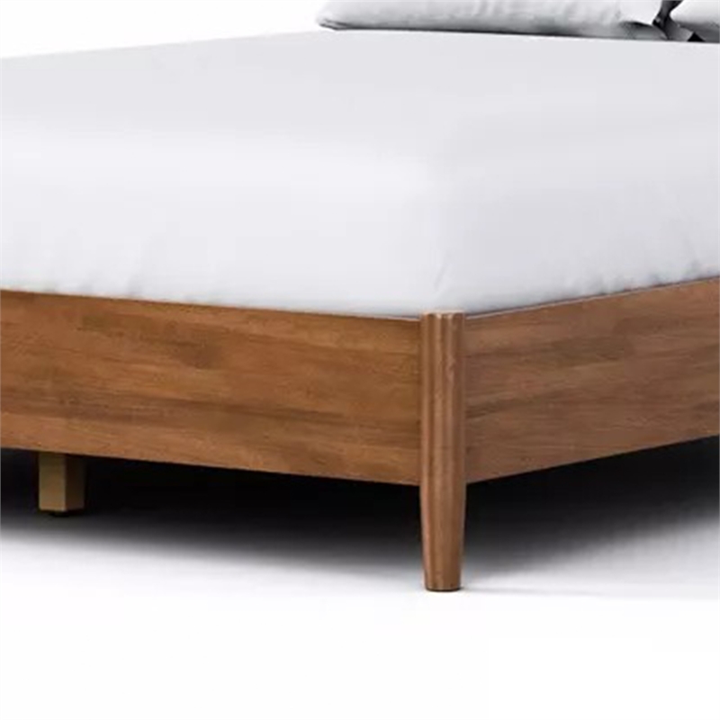 Roma King Size Bed w Panel Headboard-Transitional Walnut Brown Solid Wood