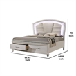 Sam California King Bed with LED-Storage-White Tufted Faux Leather