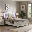Sam California King Bed with LED-Storage-White Tufted Faux Leather
