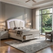 Sam King Bed with LED Lights-Storage-White Tufted Faux Leather