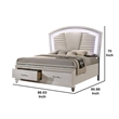 Sam King Bed with LED Lights-Storage-White Tufted Faux Leather