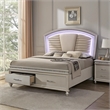 Sam Queen Bed with LED Lights-Storage-White Tufted Faux Leather