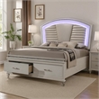 Sam Queen Bed with LED Lights-Storage-White Tufted Faux Leather
