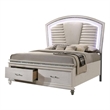 Sam Queen Bed with LED Lights-Storage-White Tufted Faux Leather