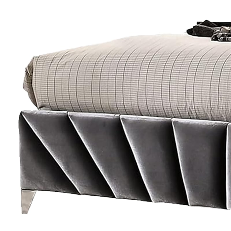 Ino Wingback King Bed-Nailhead Trim-Gray Tufted Velvet Upholstery