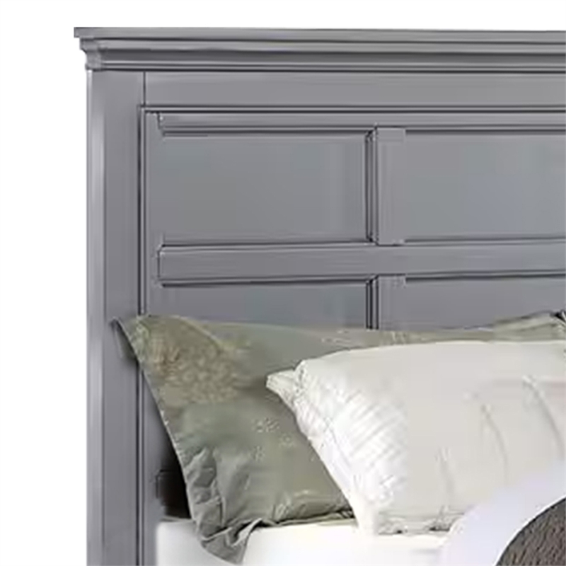 Lile Queen Bed with Crown Moulding-Storage Drawers-Gray Solid Wood