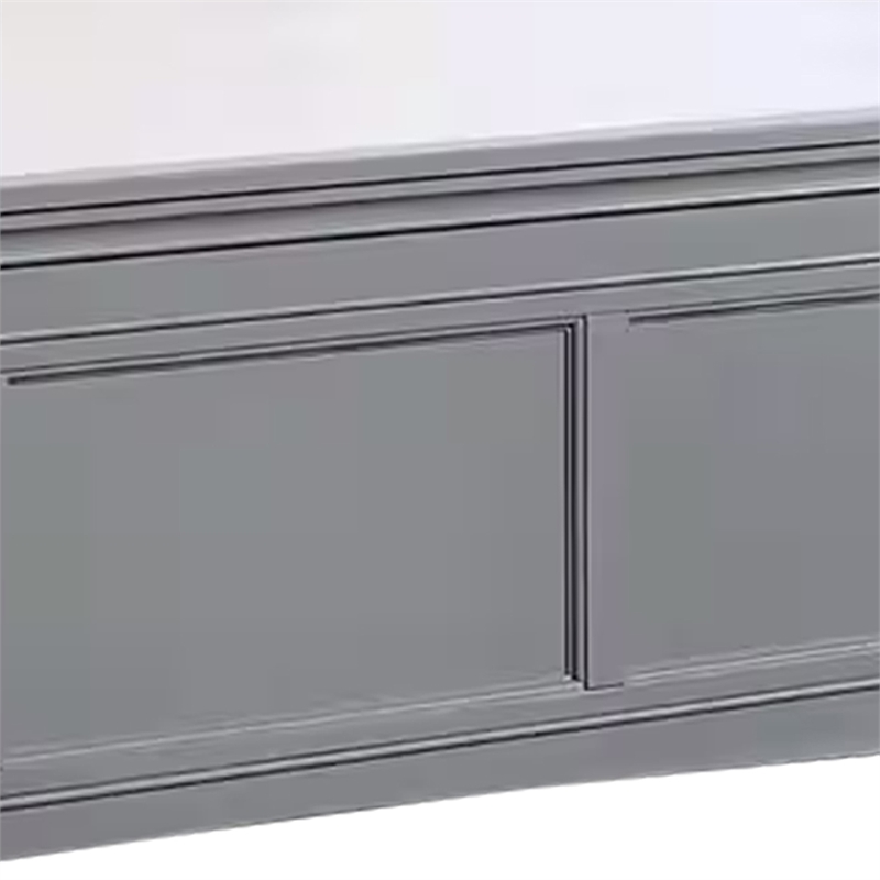 Lile Queen Bed with Crown Moulding-Storage Drawers-Gray Solid Wood