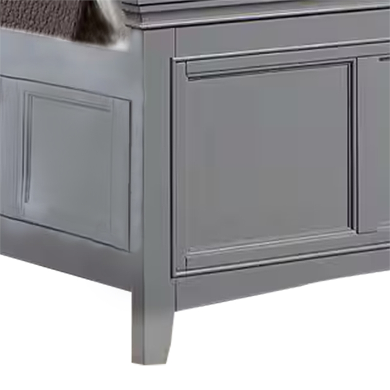 Lile Queen Bed with Crown Moulding-Storage Drawers-Gray Solid Wood