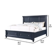 Zeny Queen Bed with Storage Drawers-Panel Headboard-Blue Wood