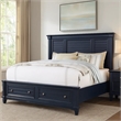 Zeny Queen Bed with Storage Drawers-Panel Headboard-Blue Wood