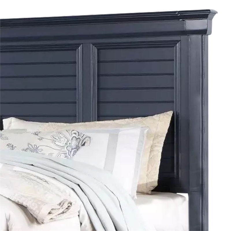 Zeny Queen Bed with Storage Drawers-Panel Headboard-Blue Wood